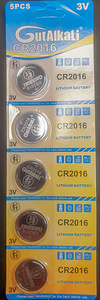 GutAlkaLi lithium battery liitium patareid CR2016, 3V , 5tk