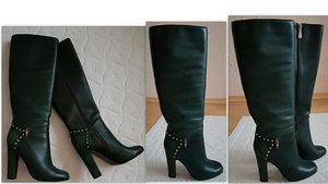 Сапоги кожаные,темно-зеленые,новые,размер 37-38.