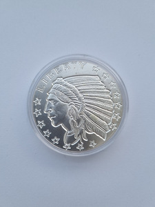 Серебряная монета 1 oz Incuse Indian Silver Round