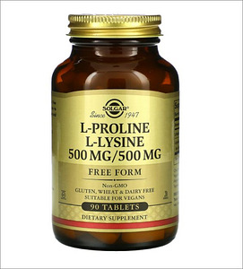 Solgar, L-Proline & L-Lysine, 90 Tablets