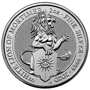 2020 2oz Hõbemünt, White Lion of Mortimer, Queen's Beast