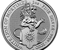 Серебряная монета 2 унции 2020 года, Белый лев Мортимера, Зверь королевы