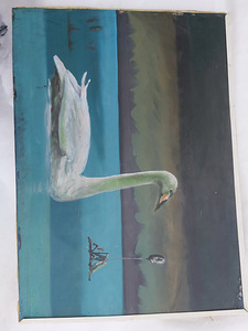 Масляная картина на фанере "Белый лебедь"