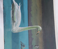 Масляная картина на фанере "Белый лебедь"