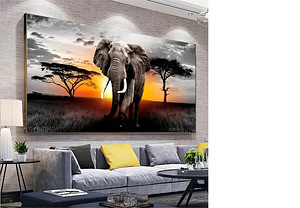 5D DIY Diamond Painting ELEPHANT AT SUNSET 70x40 cm