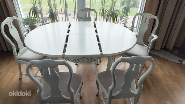 Очень красивый белый обеденный стол и 5 стульев (фото #3)
