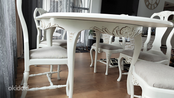 Очень красивый белый обеденный стол и 5 стульев (фото #7)