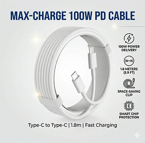 Кабель быстрой зарядки Type-C to Type-C 100W (1.8м, White) (1 фото из 1)