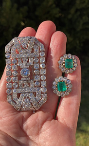 12 ct + 1,5 ct teemantpross, antiik, plaatina (1 foto / 3)