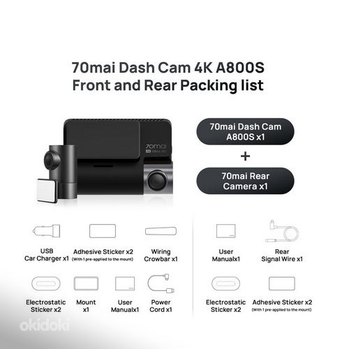 70mai 4k A800S Dash Cam + Rear Cam + HW Kit (foto #6)