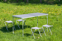 UUS! Kokkupandav alumiiniumist matkakomplekt: laud + 4 tooli