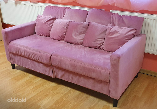 2-местный бархатный розовый диван (фото #1)