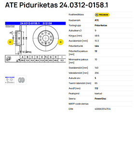 Pidurikettad ATE PowerDisc 24.0312-0158.1 (3 foto / 3)