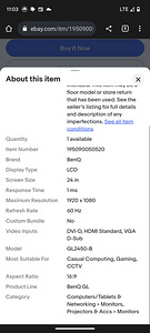 Монитор benQ 1920x1080 60 Гц 1 мс, 24 дюйма (3 фото из 4)