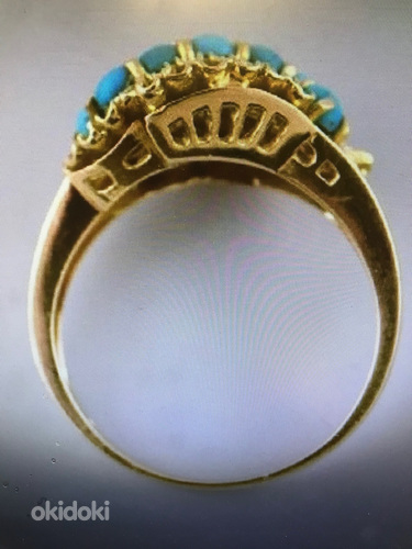 Винтажное золотое кольцо 750 пробы с бирюзой, размер 18,5 (фото #2)