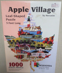 1000 Piece Jigsaw Figural LEAF Shape Puzzle APPLE VILLAGE By