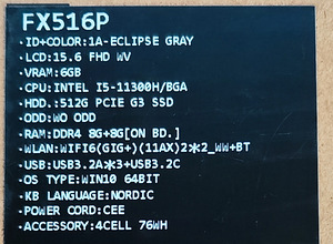 ASUS TUF 15 - i5 - 16GB -RTX 30608GB (1 foto / 6)