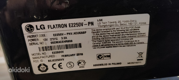 21,5" monitor LG Flatron E2250V, 1920x1080, TN (foto #3)