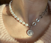 Ожерелье с натуральными жемчугами, покрытое родием