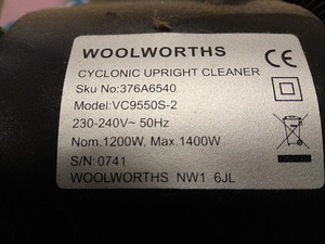 Безмешковый пылесос с HEPA-фильтром Cyclone Woolwoths 1400W (3 фото из 5)