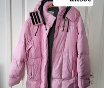Розовая пуховая куртка с капюшоном - перья 80% - размер L