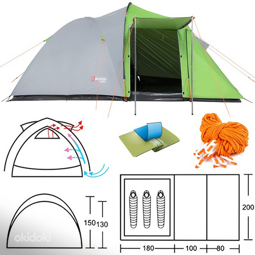 Палатка Stella3, серая/зеленая или зеленая/оранжевая (фото #3)