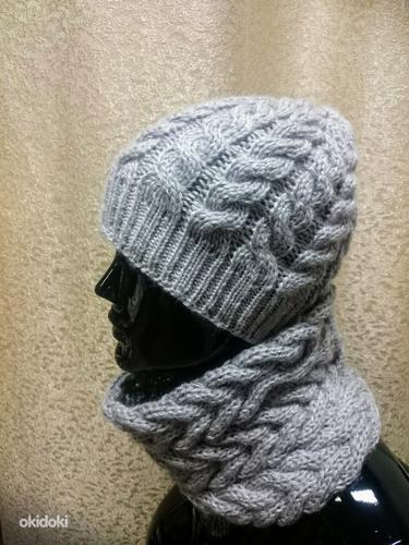 Вязаный комплект шапка + шарф/снуд/труба (фото #1)
