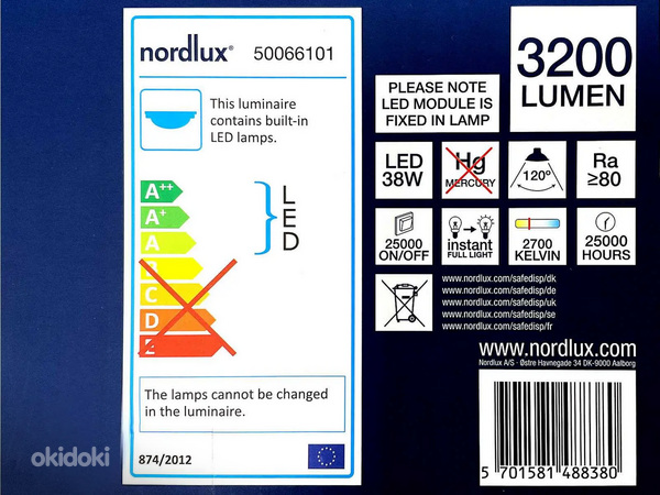 Nordlux OJA 60 LED плафонная лампа IP20 2700k (фото #3)