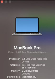 MacBook Pro 2019, i5 2.4 GHz, 8 Gb RAM, 512 Gb SSD (2 foto / 2)