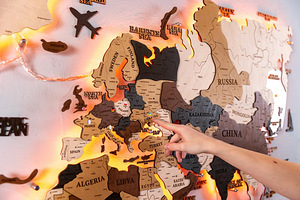 Travel Map Push Pin, World Map Wall Art, Wooden Map, World M (3 foto / 5)