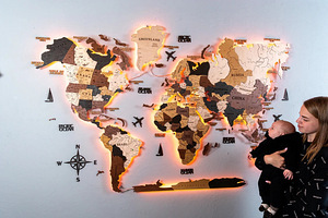 Travel Map Push Pin, World Map Wall Art, Wooden Map, World M (4 foto / 5)