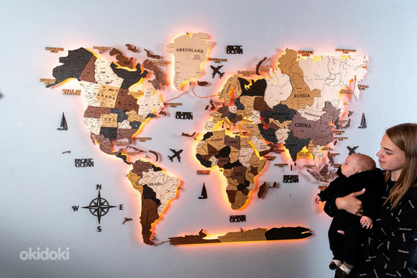 Канцелярская кнопка для карты путешествий, настенное искусство карты мира, деревянная карта, мир M (фото #4)