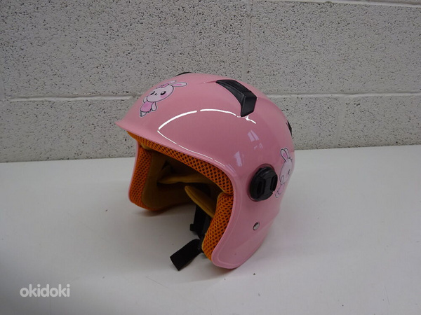 Детский мотоциклетный шлем для девочек розовый зайка (фото #3)