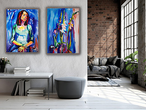 Erksav akvarellportree 50 × 70 cm, originaalmaal (2 foto / 2)