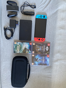 Nintendo Switch OLED 64GB + ümbris + 3 mängu (kassetti) (1 foto / 6)