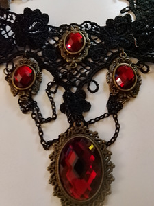 Vintage kaulakoru kristalli lasi helmillä musta pitsi (1 valokuva sivusta 4)