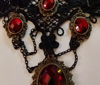 Vintage kaulakoru kristalli lasi helmillä musta pitsi