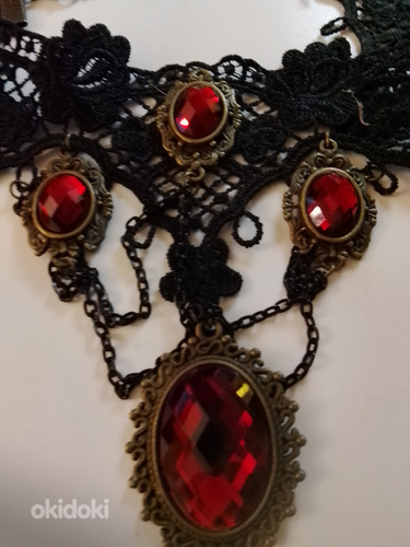 Vintage kaulakoru kristalli lasi helmillä musta pitsi