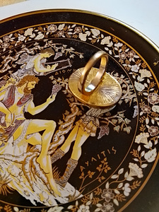 Kiiltävä pintainen messinki sormus hopean värinen lasihelmi (5 valokuva sivusta 5)