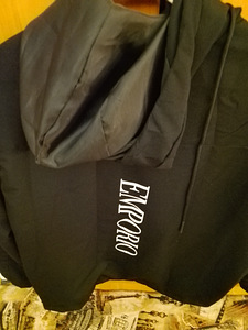 Emporio musta kangas takki hupulla (3 valokuva sivusta 6)