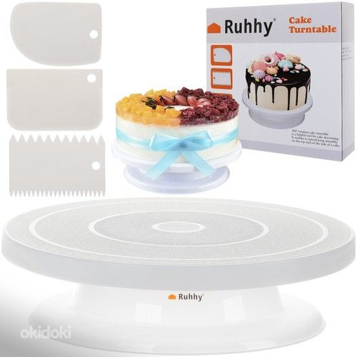 Вращающаяся тарелка + 3 лопатки для украшения тортов (P18908)