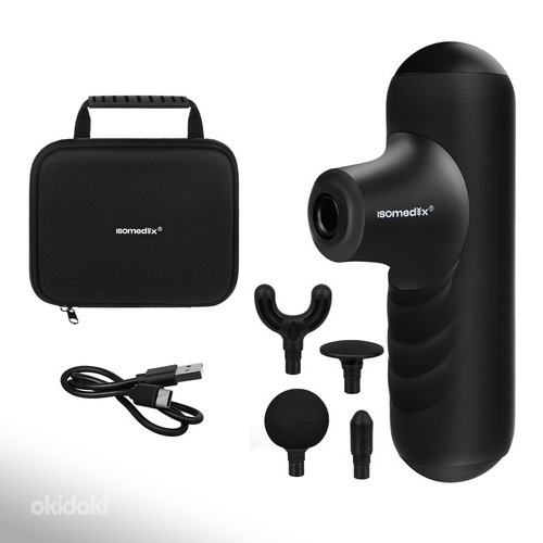 Mini masāžas pistole 4 uzgaļi melna (P27311)