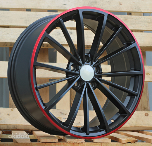 R19x8  5X112  ET  45  57.1  B5937  Black Half Matt+Red Lip (BLHMRL)  For VW  (P)