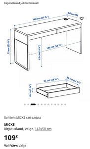 IKEA kirjutuslaud MICKE 142 x 50 cm (5 foto / 7)