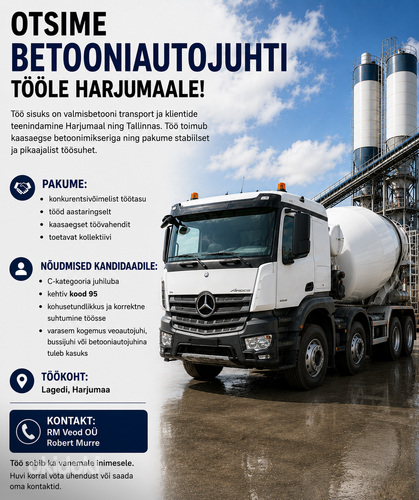 Otsime betoonimikseri juhti Harjumaale!