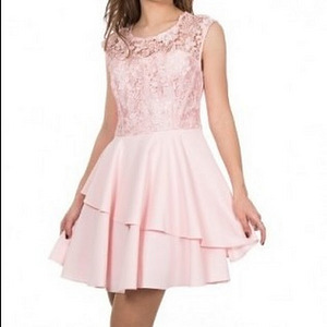 Новое розовое вечернее платье с фигурной юбкой, платье для выпускного вечера, S, кружевной топ