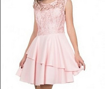 Новое розовое вечернее платье с фигурной юбкой, платье для выпускного вечера, S, кружевной топ