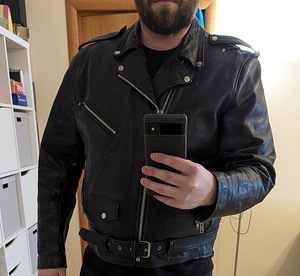 Leather biker jacket, men's / Nahast biker jope, meeste (2 foto / 4)