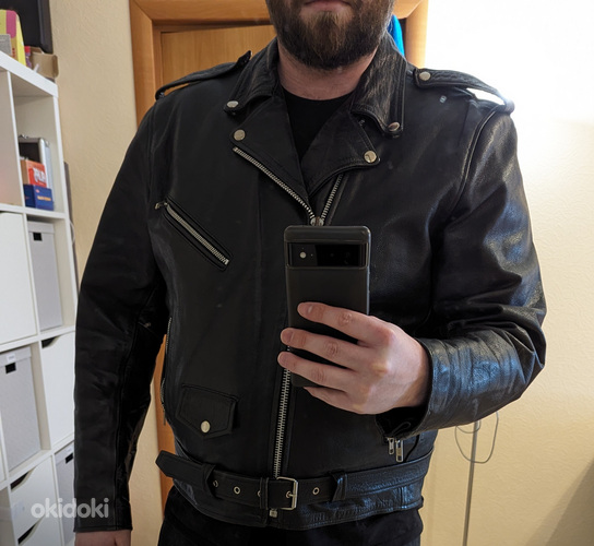 Leather biker jacket, men's / Nahast biker jope, meeste (foto #2)