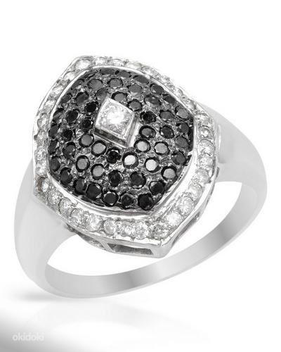 Kullast sõrmus 1,0 ct mustade ja valgete teemantidega. UUS! (foto #1)